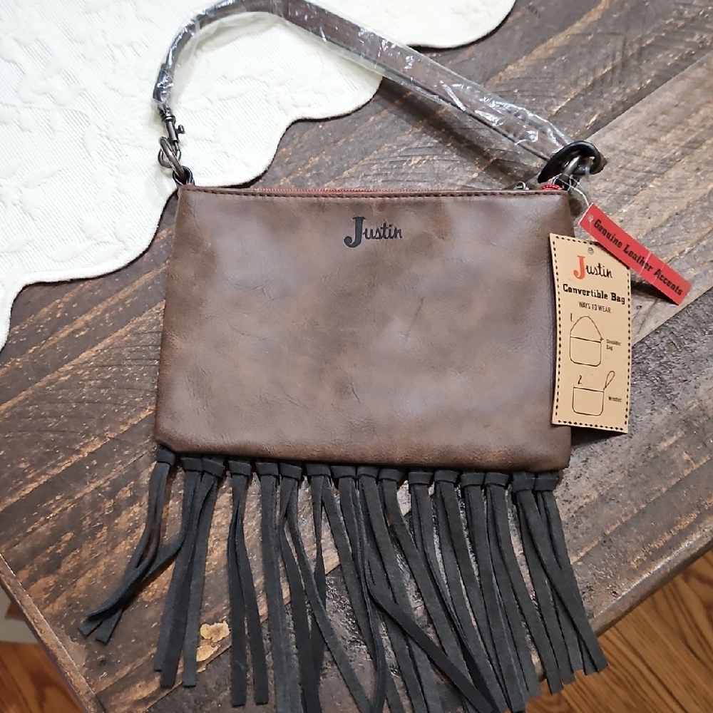 Justin Boots Brown Bag with Black Fringe Crossbody